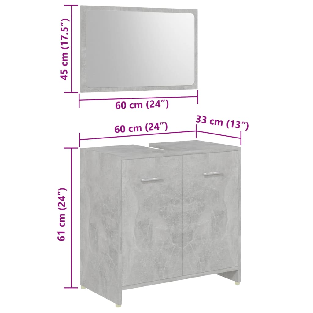vidaXL 4 pcs conj. móveis casa de banho contraplacado cinzento cimento
