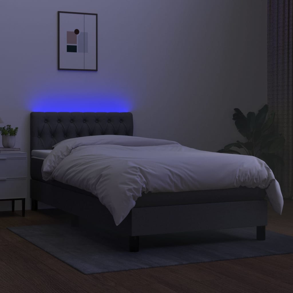 vidaXL Cama box spring c/ colchão e LED 100x200 cm tecido cinza-escuro