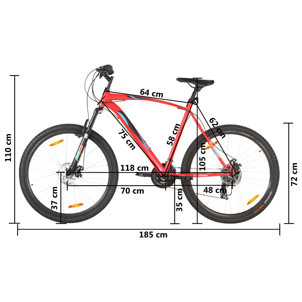 vidaXL Bicicleta de montanha 21 velocidades roda 29" 58 cm vermelho