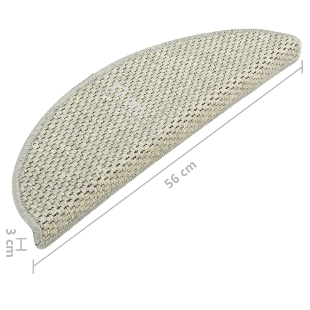 vidaXL Tapetes escada adesivos aspeto sisal 15 pcs 56x17x3 cm cinzento