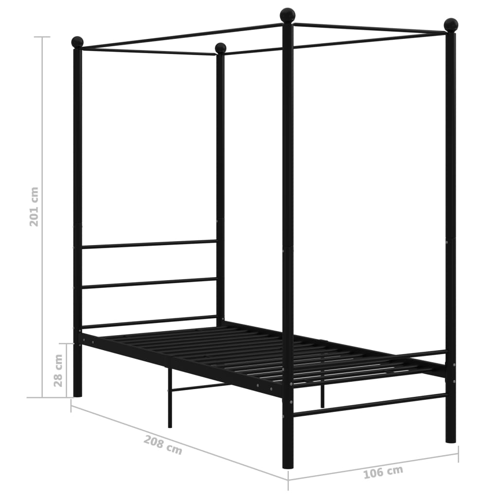 vidaXL Estrutura de cama com dossel 100x200 cm metal preto