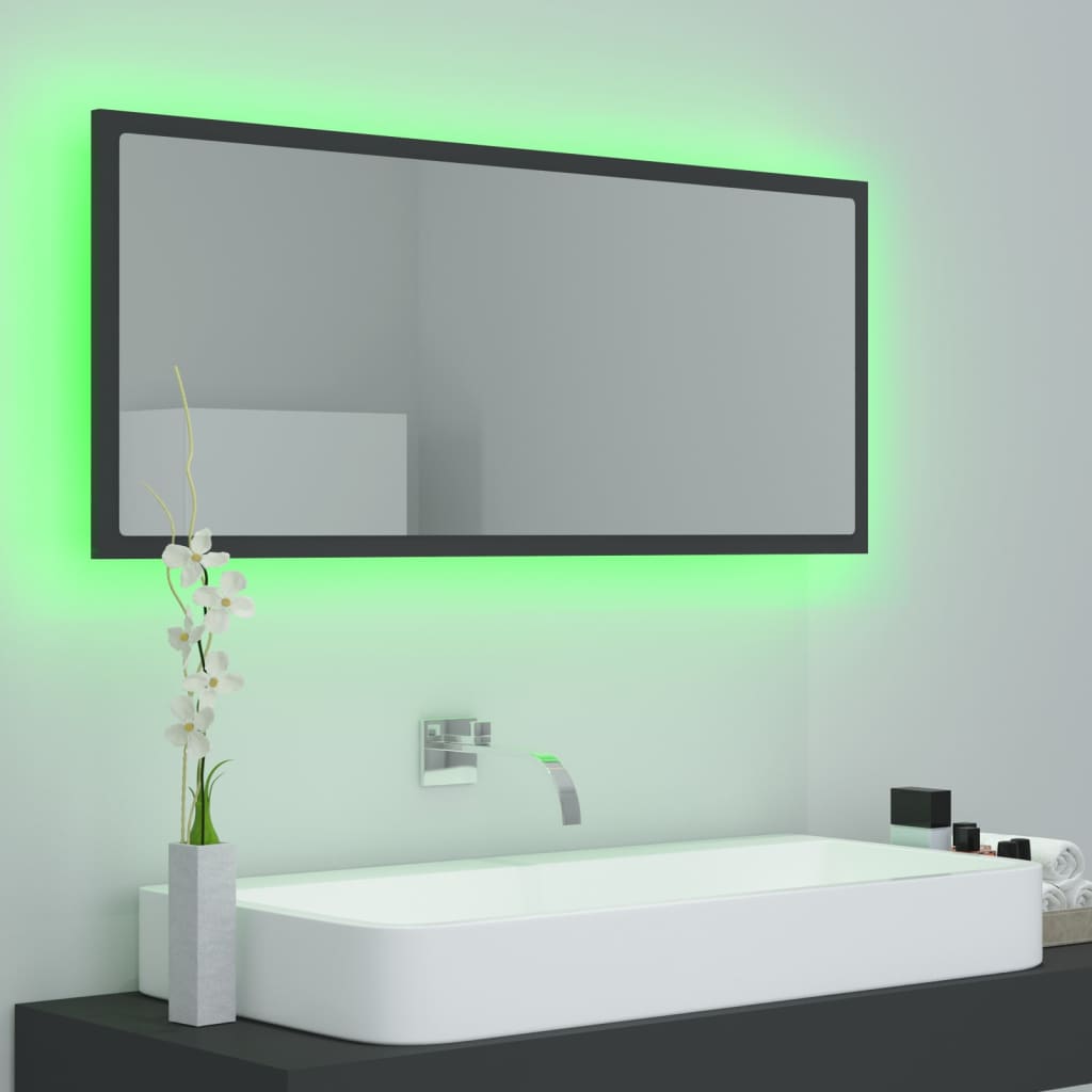 vidaXL Espelho de casa de banho LED 100x8,5x37 cm acrílico cinza
