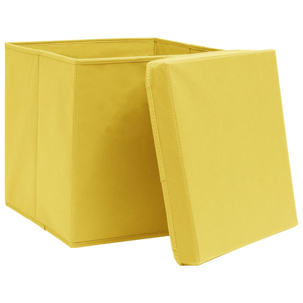 vidaXL Caixas de arrumação com tampas 10pcs 32x32x32 cm tecido amarelo