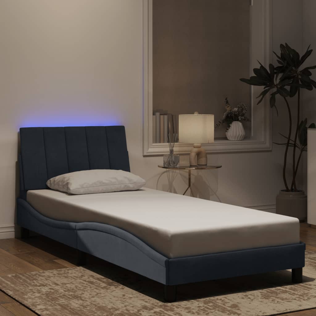 vidaXL Estrutura de cama c/ luzes LED 90x200 cm veludo cinza-escuro