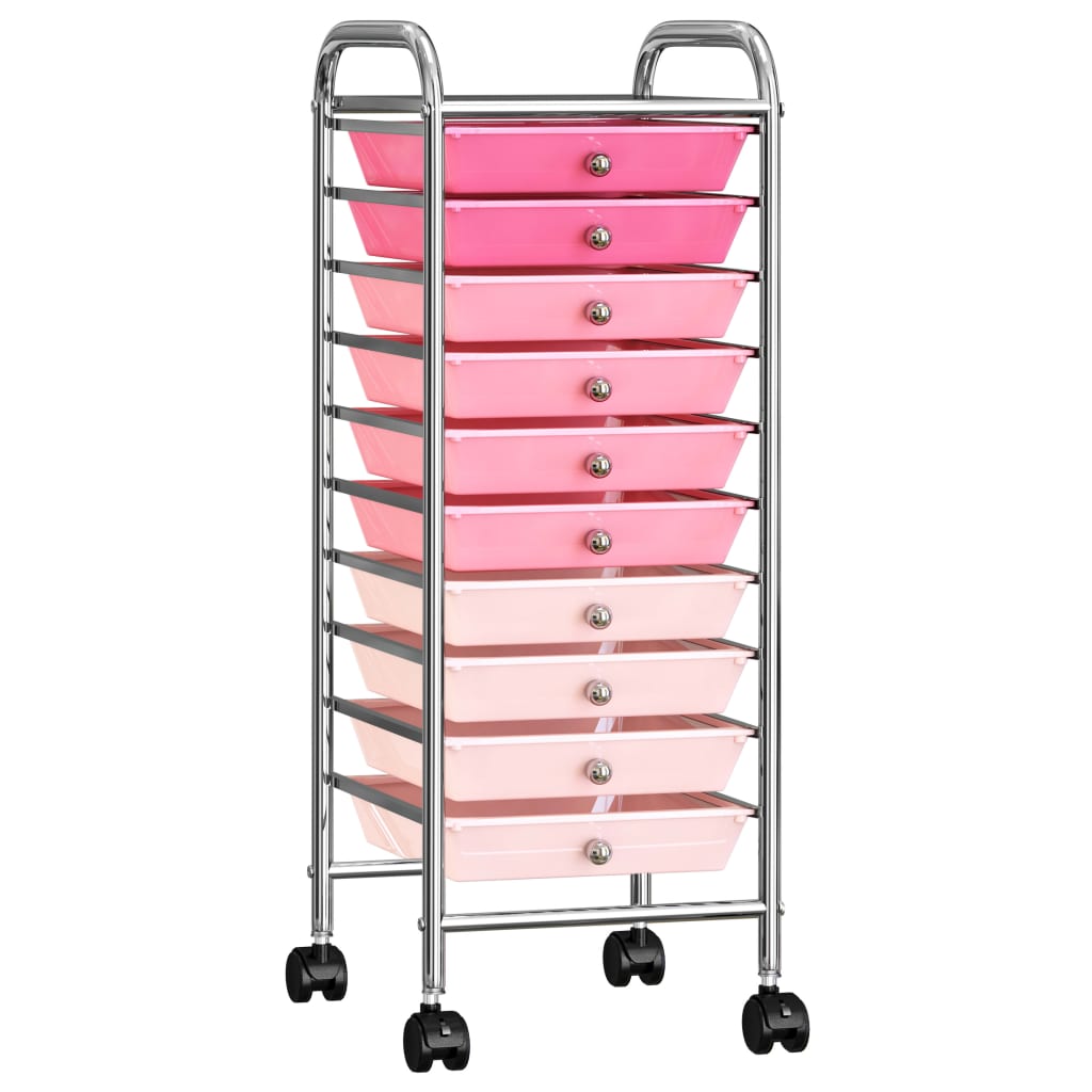 vidaXL Carrinho de arrumação móvel c/ 10 gavetas plástico degradê rosa
