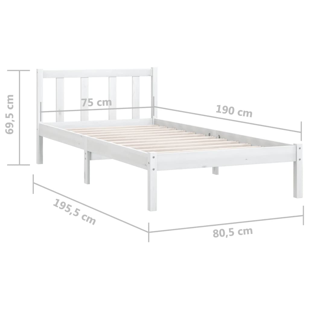 vidaXL Estrutura de cama pequena solteiro 75x190cm pinho maciço branco