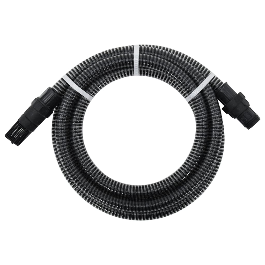 vidaXL Mangueira de sucção com conectores de PVC 1" 10 m PVC preto