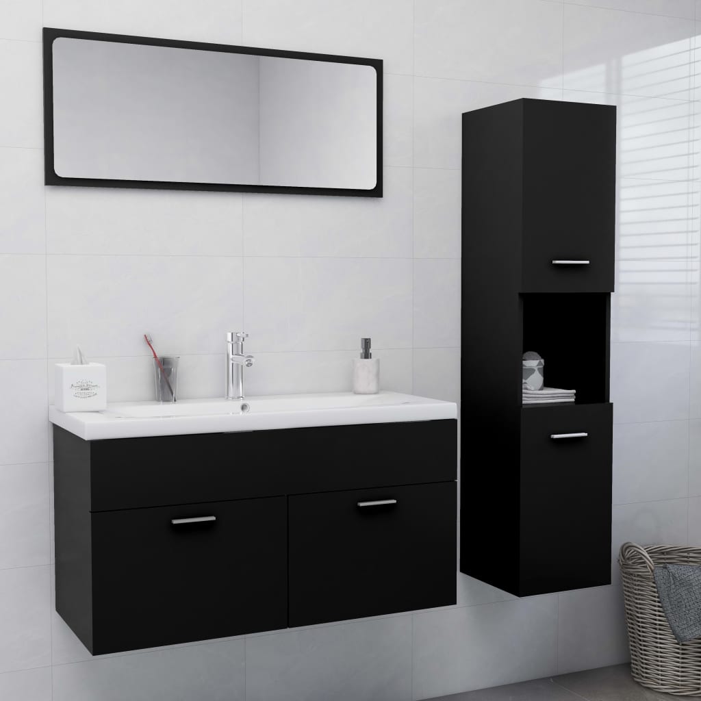 vidaXL Conjunto de móveis de casa de banho contraplacado preto