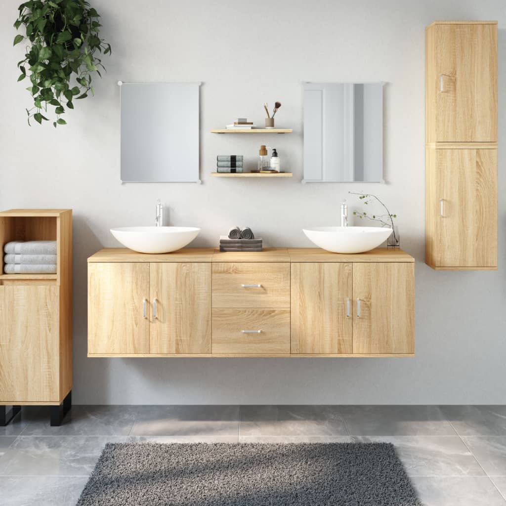 vidaXL 7 pcs conj. móveis de casa banho derivados de madeira carvalho