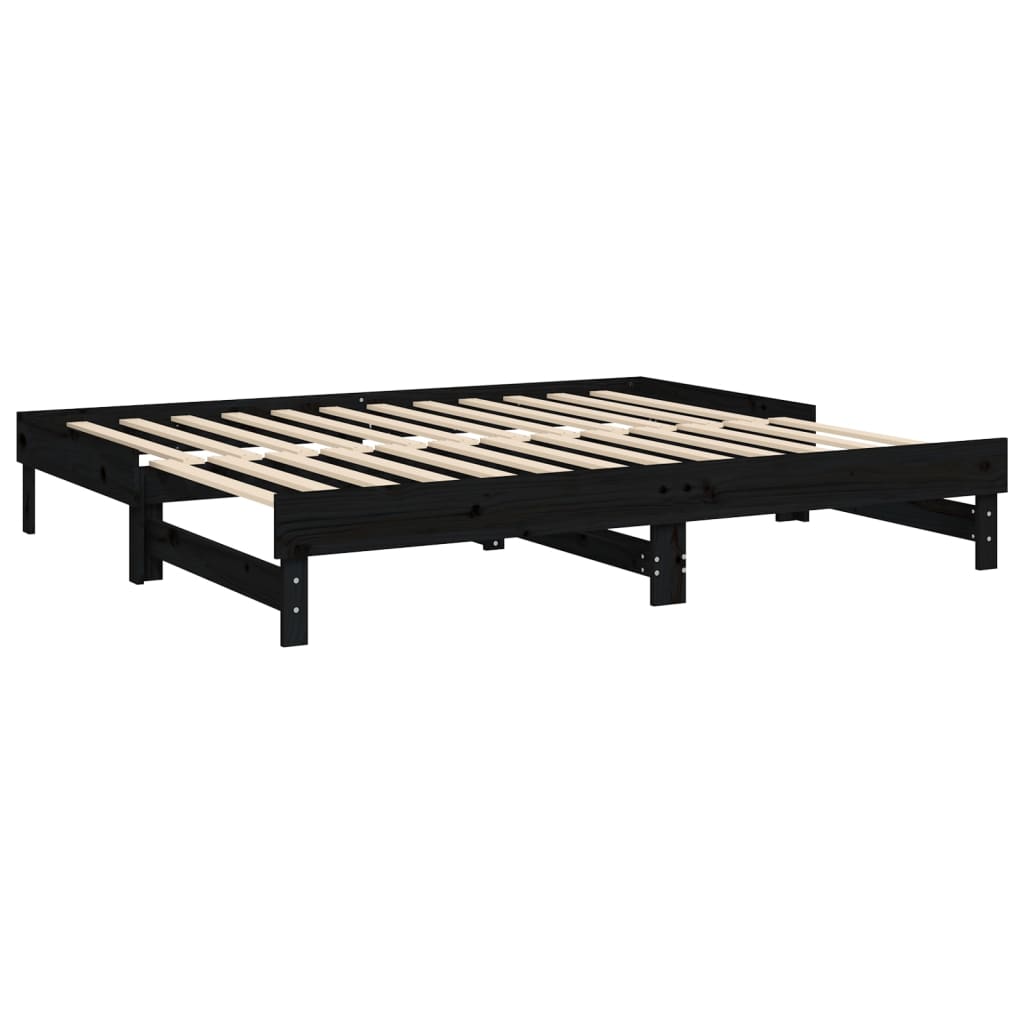 vidaXL Sofá-cama de puxar 2x(80x200) cm pinho maciço preto