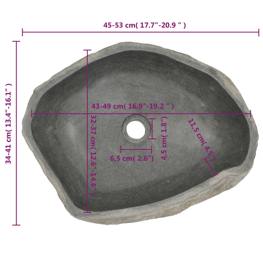 vidaXL Lavatório pedra do rio oval 45-53 cm