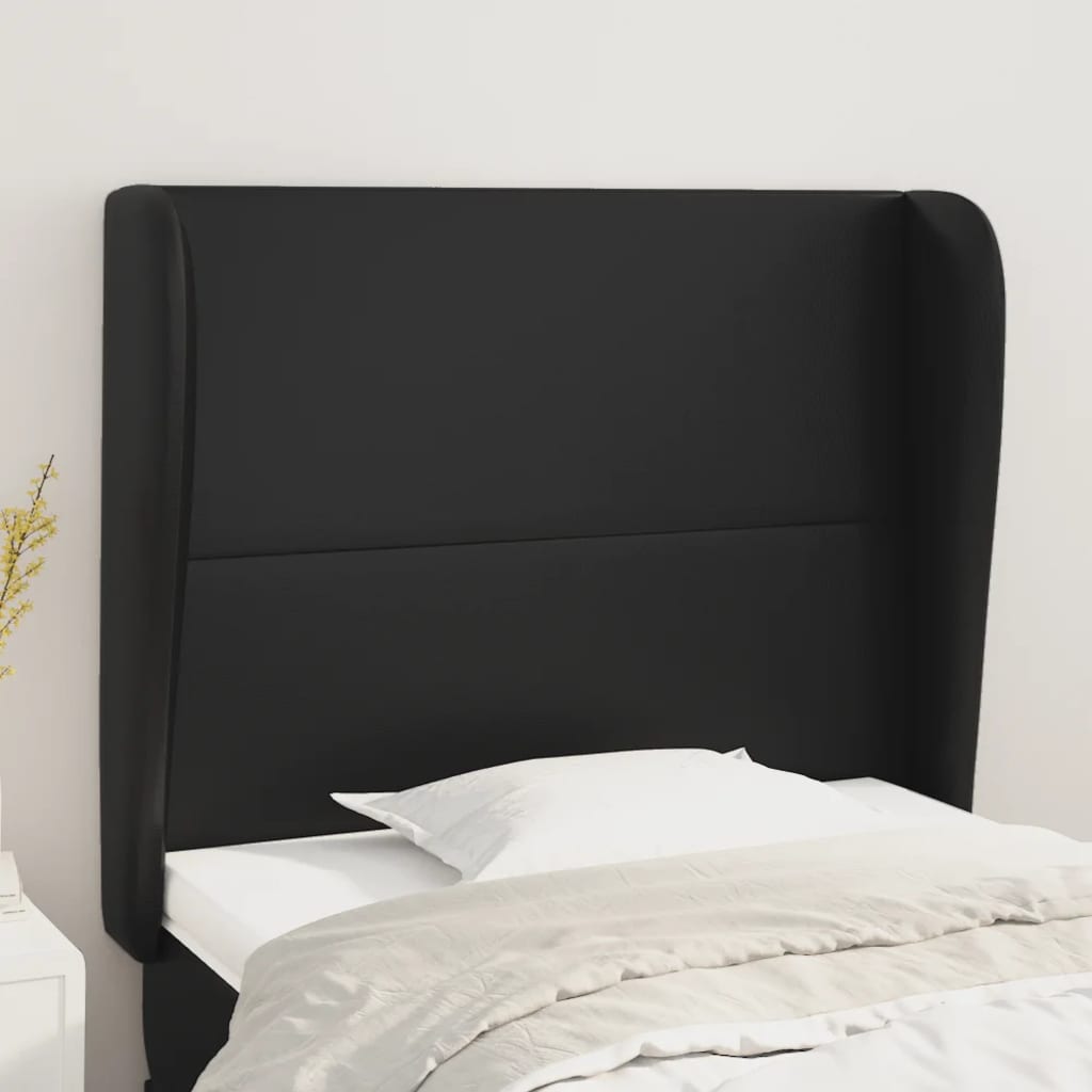 vidaXL Cabeceira cama c/ abas couro artificial 83x23x118/128 cm preto