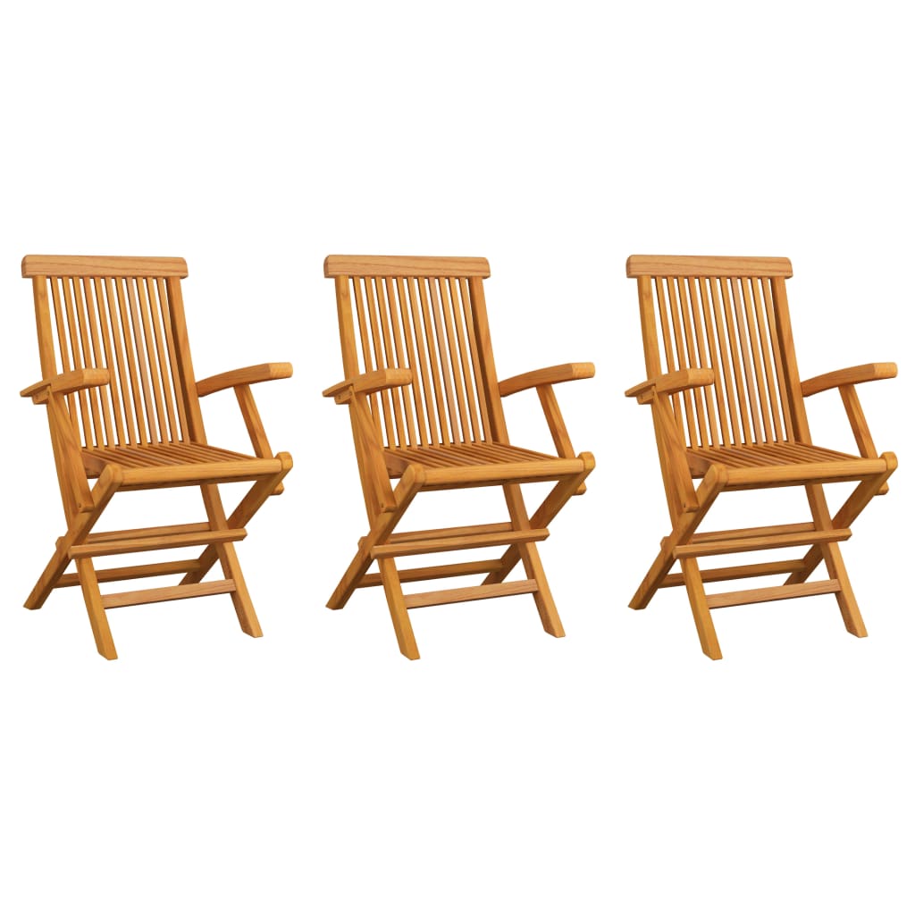 vidaXL Cadeiras de jardim c/ almofadões branco nata 3 pcs teca maciça