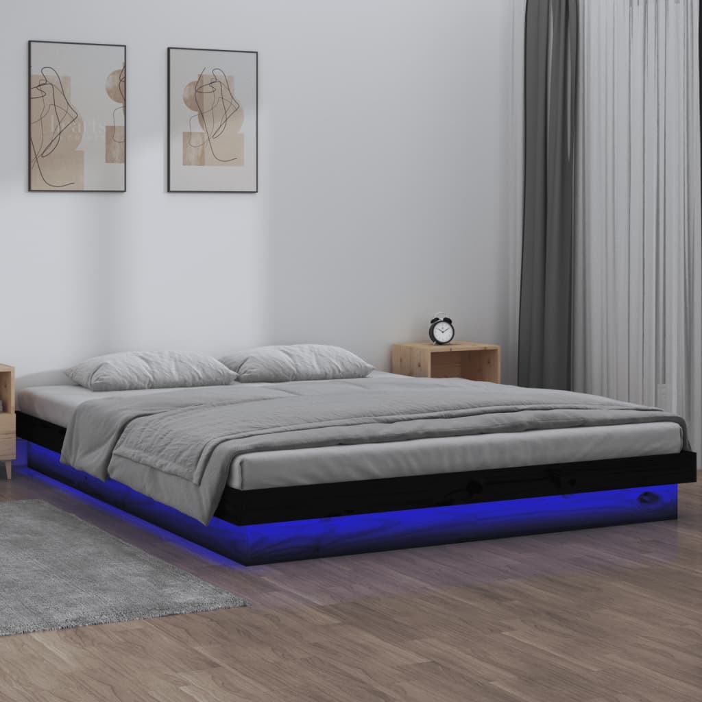 vidaXL Estrutura cama c/ LED pequena casal 120x190 cm pinho preto