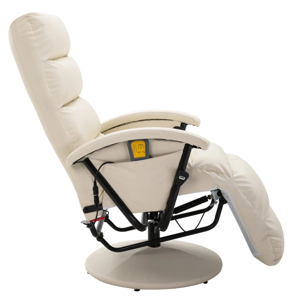 vidaXL Cadeira de massagens reclinável couro artificial branco creme