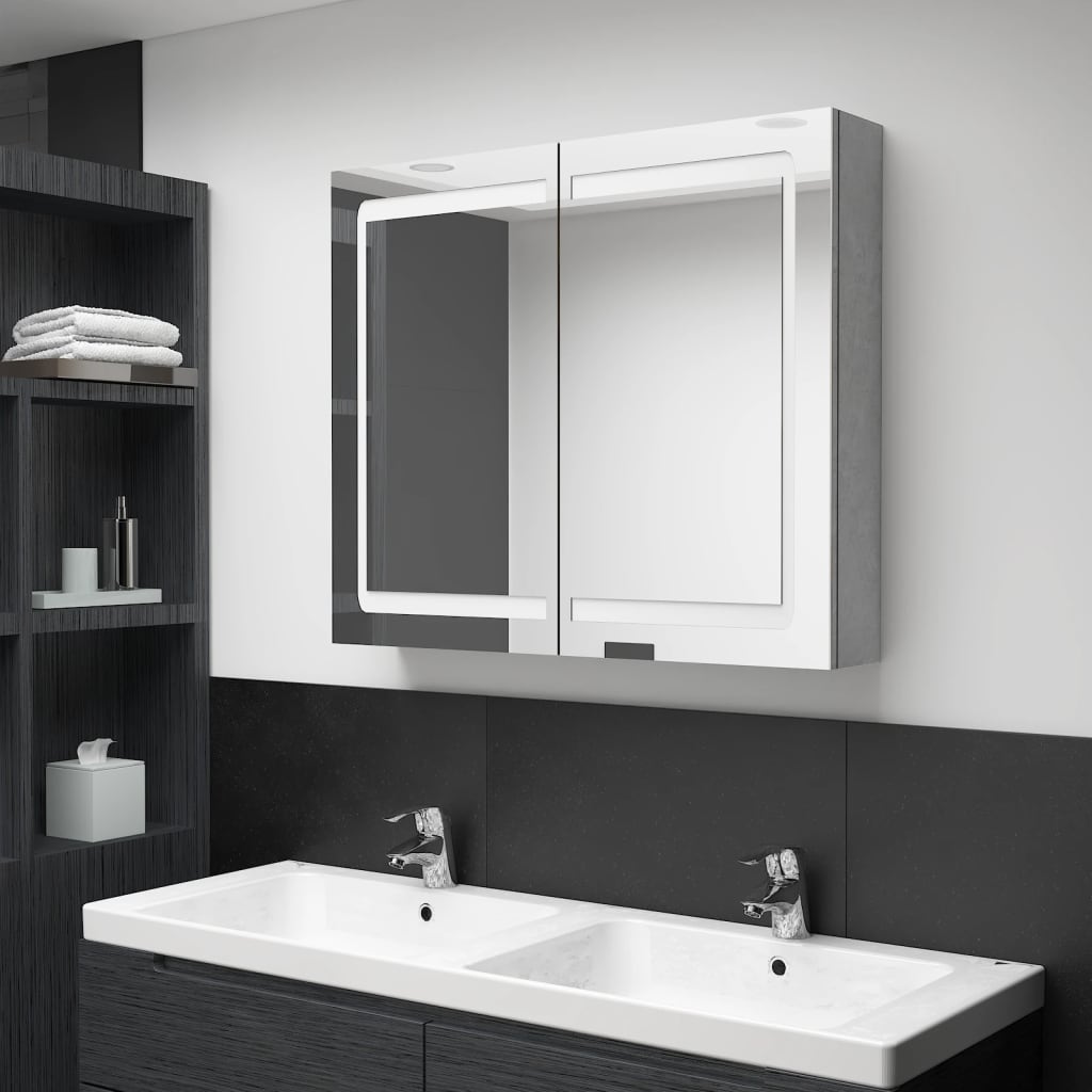vidaXL Armário espelhado casa de banho LED 80x12x68cm cinzento cimento