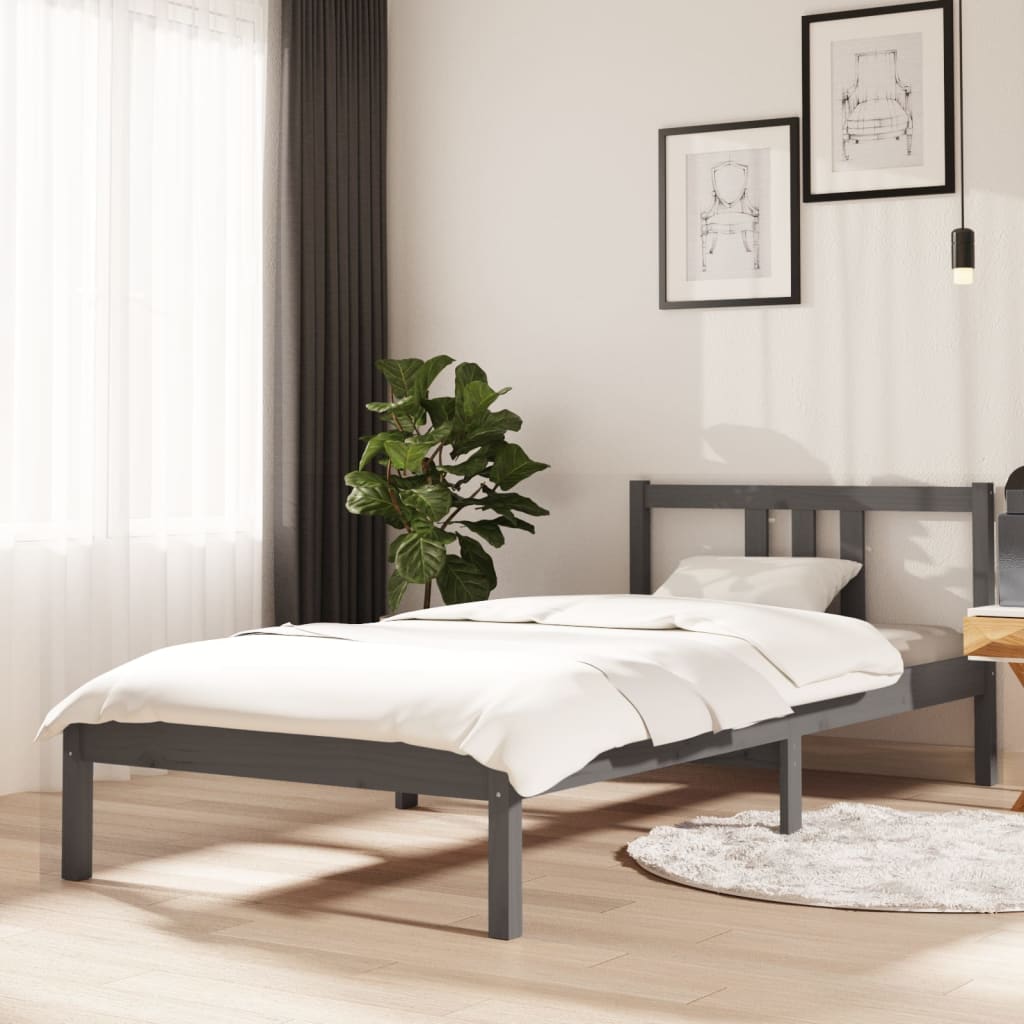 vidaXL Estrutura de cama 90x200 cm madeira maciça cinzento