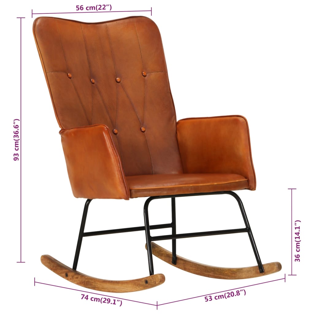 vidaXL Cadeira de baloiço couro genuíno cor bronze