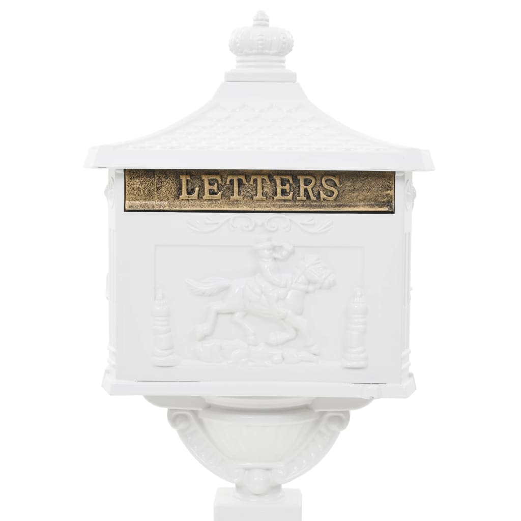 vidaXL Caixa correio pedestal vintage alumínio inoxidável branco