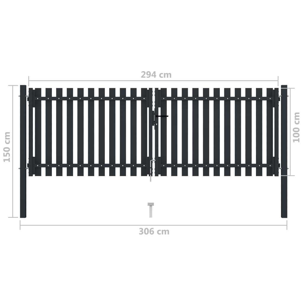 vidaXL Portão de cerca com porta dupla 306x150 cm aço antracite