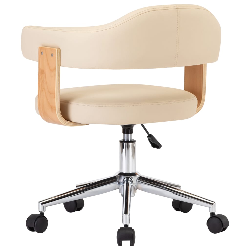 vidaXL Cadeira escritório giratória madeira curvada/couro artif. creme