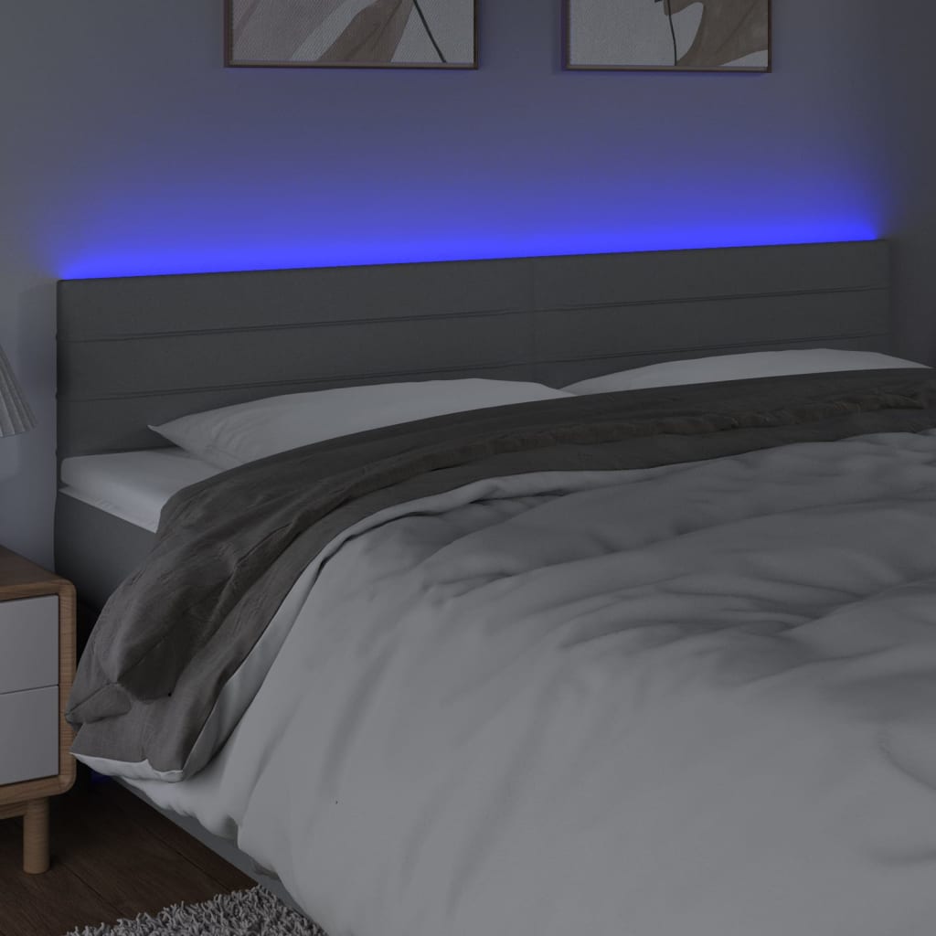 vidaXL Cabeceira de cama c/luzes LED tecido 160x5x78/88 cm cinza-claro