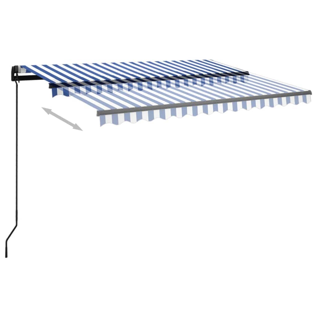 vidaXL Toldo retrátil manual com LED 3,5x2,5 m azul e branco