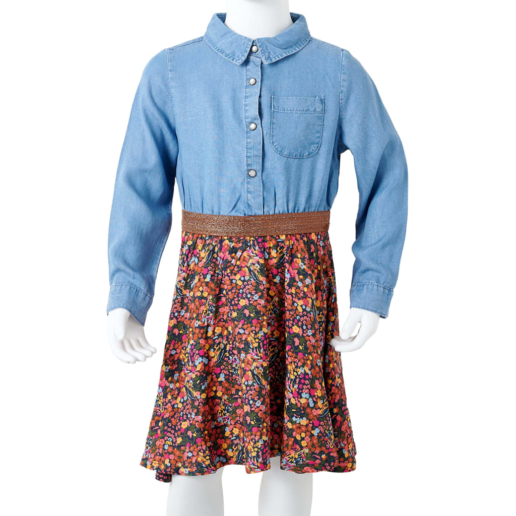 Vestido de manga comprida para criança azul-marinho e azul-ganga 92