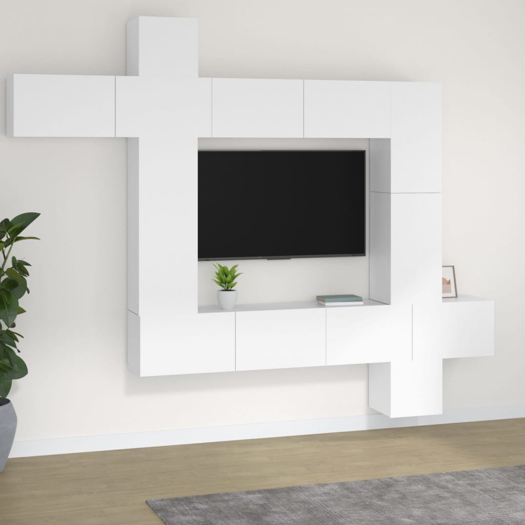 vidaXL Conjunto móveis de TV 9 pcs madeira processada branco