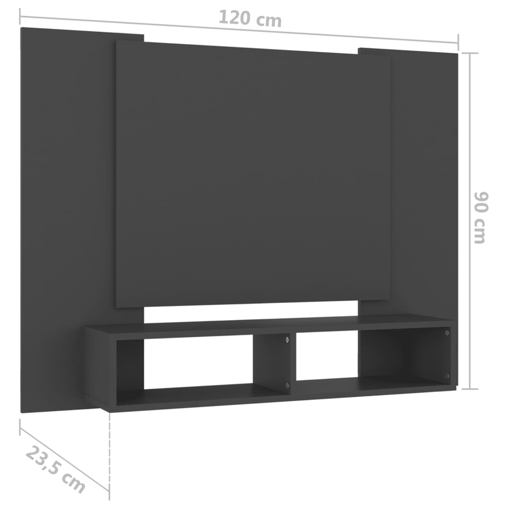vidaXL Armário de parede para TV 120x23,5x90 cm contraplacado cinzento