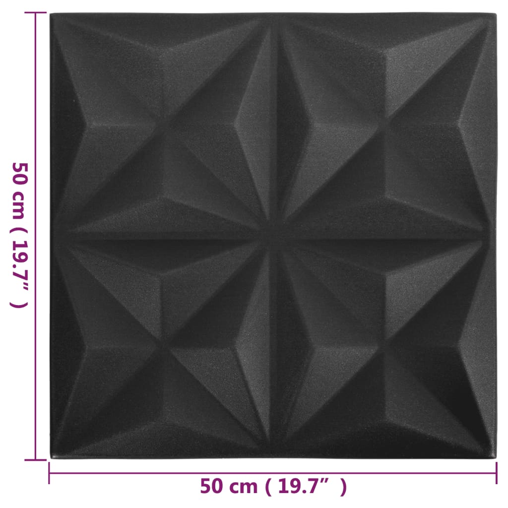 vidaXL Painéis de parede 3D 12 pcs 50x50 cm 3 m² origami preto