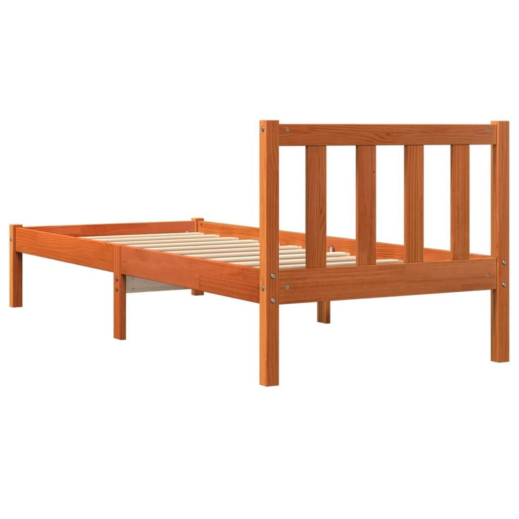 vidaXL Estrutura de cama 75x190 cm madeira pinho maciça castanho cera