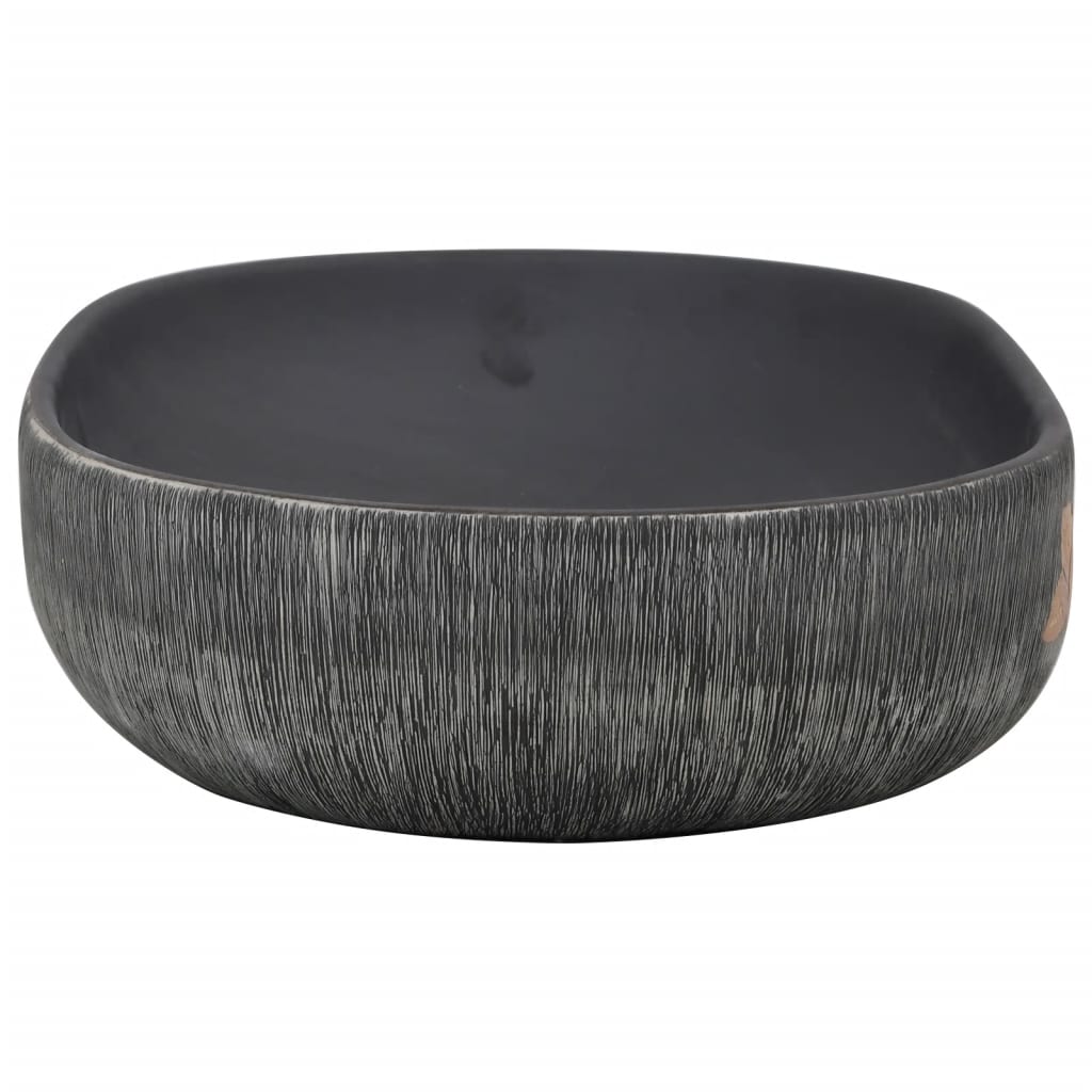 vidaXL Lavatório de bancada oval 59x40x14 cm cerâmica cinza e preto