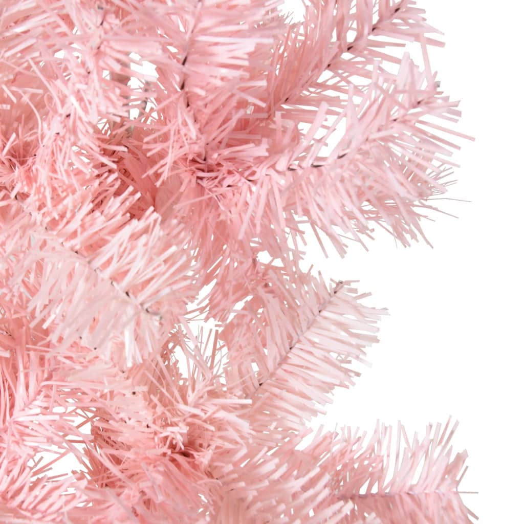 vidaXL Meia árvore de Natal fina com suporte 210 cm rosa