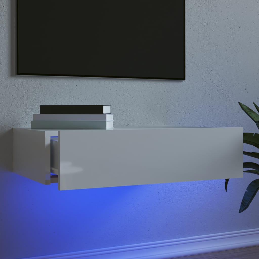 vidaXL Móvel de TV com luzes LED 60x35x15,5 cm branco brilhante