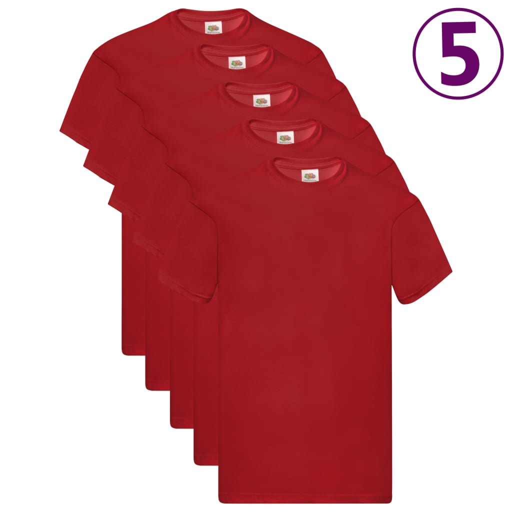 Fruit of the Loom T-shirts originais 5 pcs algodão XL vermelho