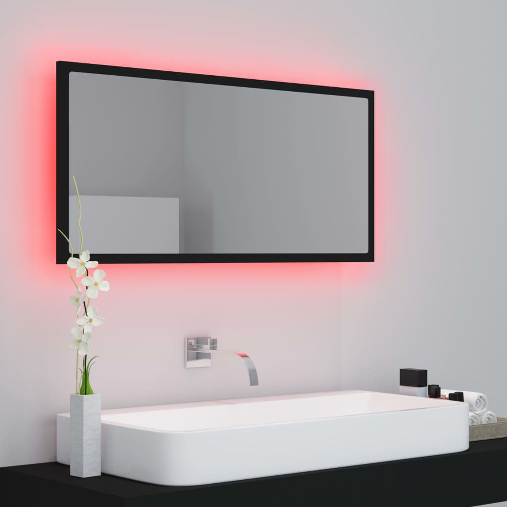 vidaXL Espelho de casa de banho com LED 90x8,5x37 cm acrílico preto