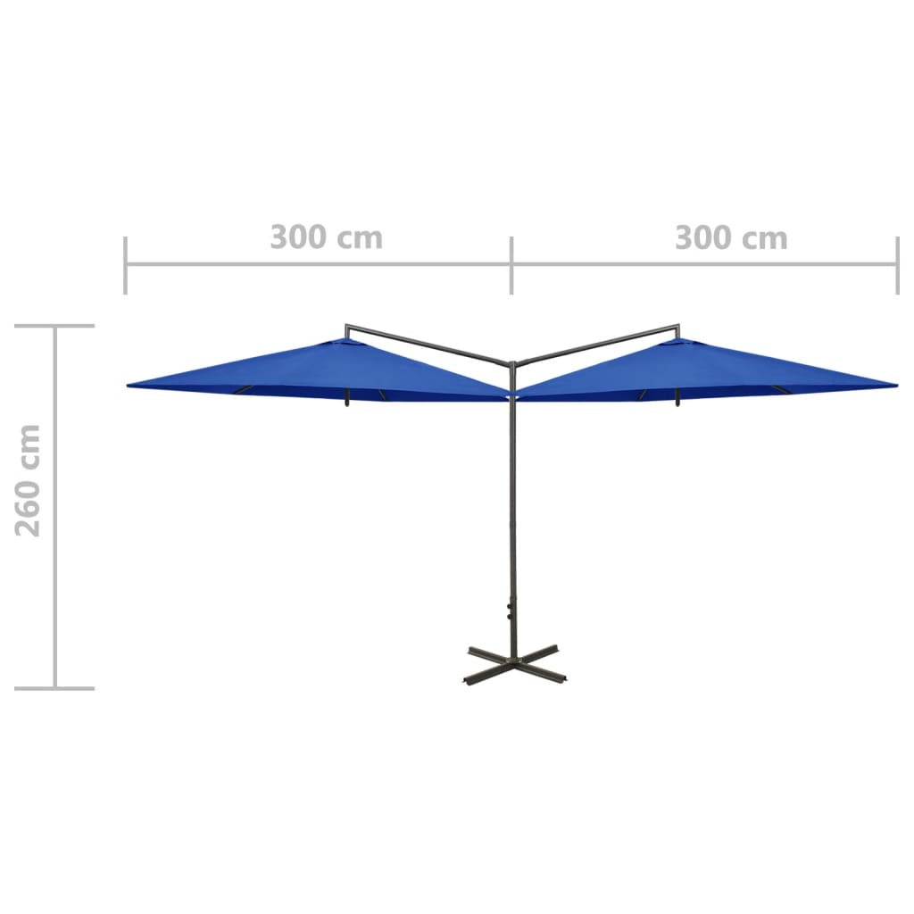 vidaXL Guarda-sol duplo com mastro de aço 600 cm azul-ciano