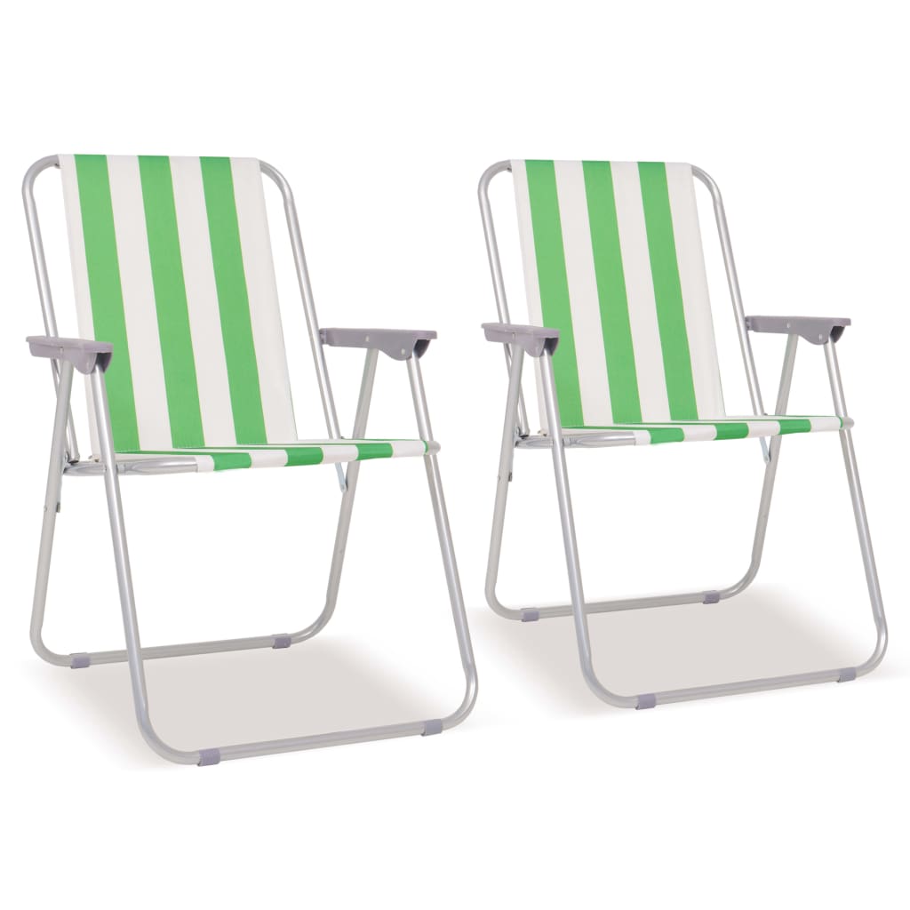 vidaXL Cadeiras campismo dobráveis 2 pcs aço verde e branco 52x62x75cm