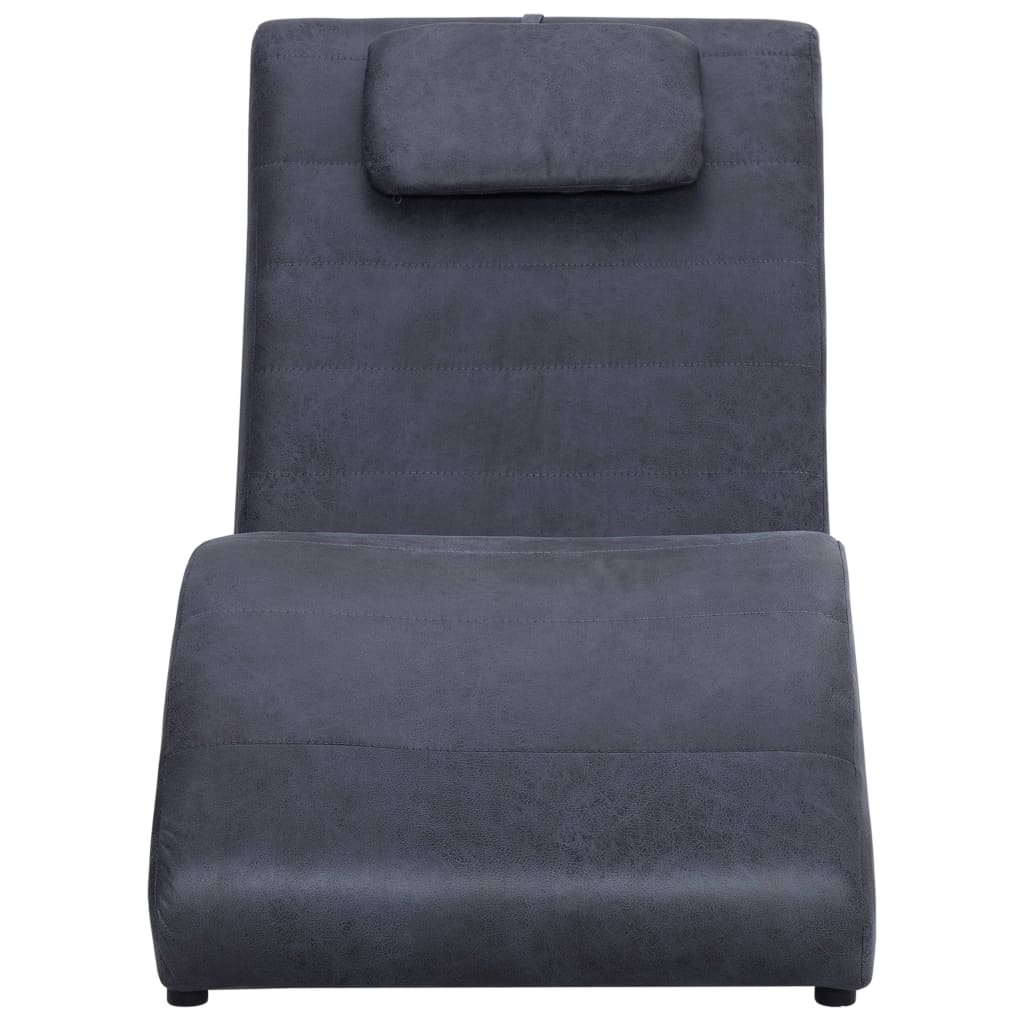 vidaXL Chaise longue com almofada camurça artificial cinzento