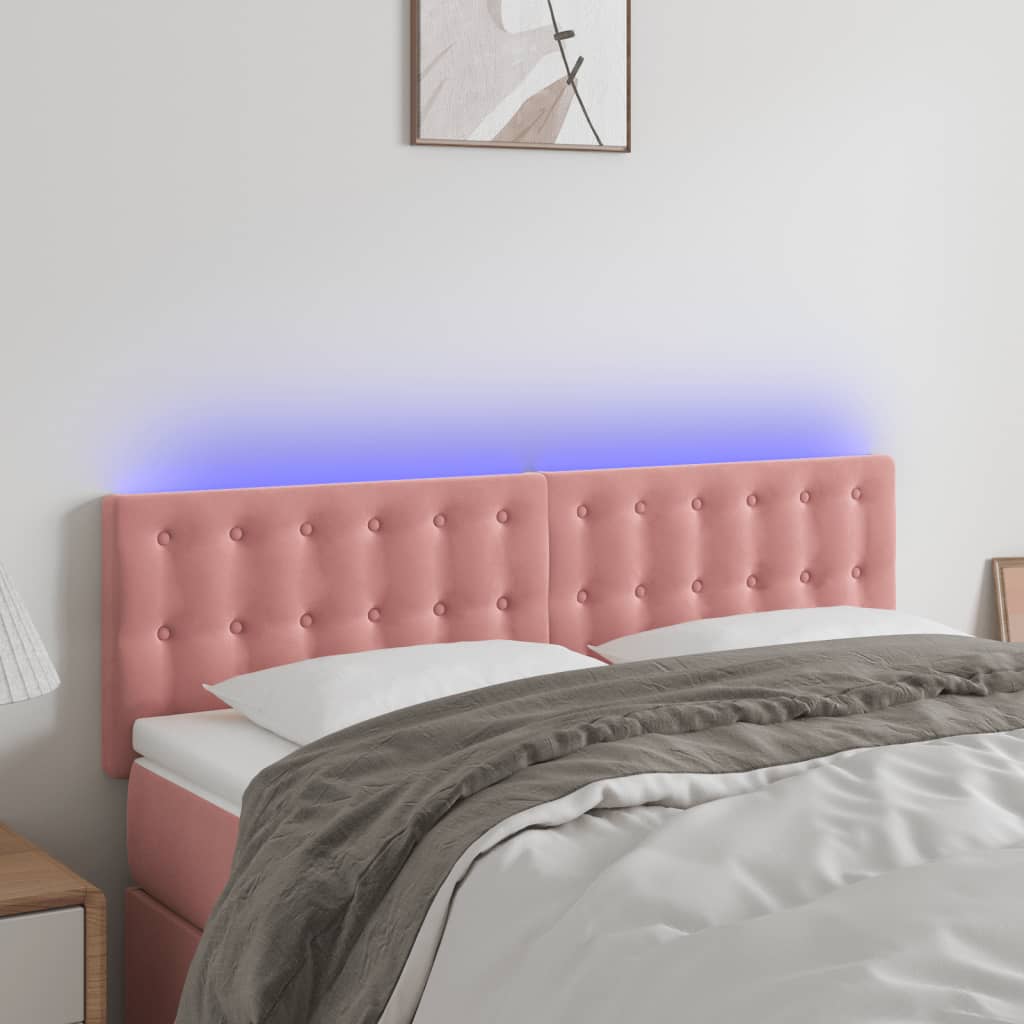 vidaXL Cabeceira de cama c/ luzes LED veludo 144x5x78/88 cm rosa