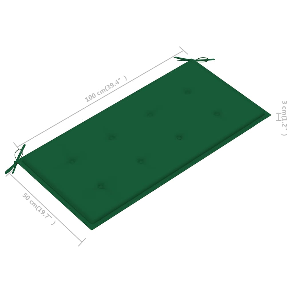 vidaXL Banco de jardim c/ almofadão verde 112 cm teca maciça