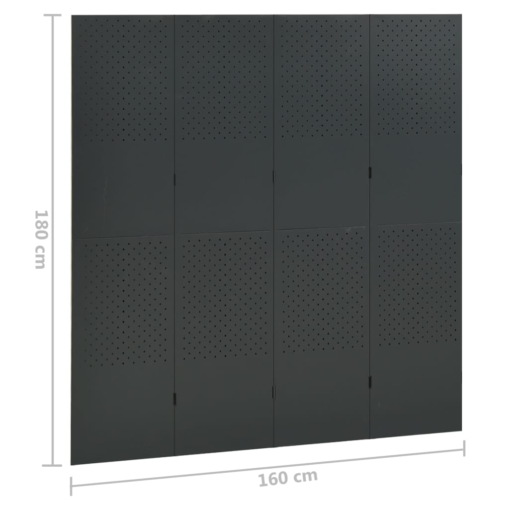vidaXL Divisórias/biombos com 4 painéis 2 pcs aço 160x180 cm antracite