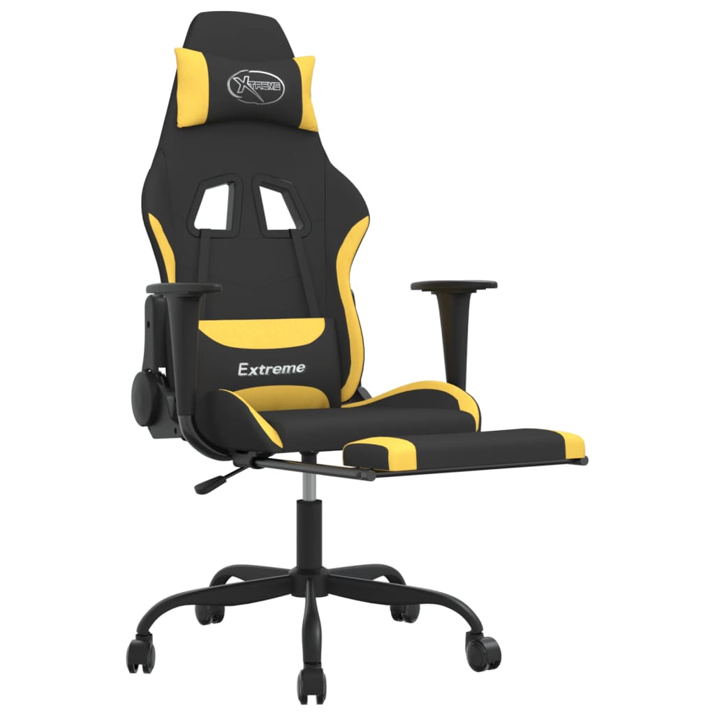 vidaxL Cadeira de gaming com apoio para os pés tecido preto e amarelo