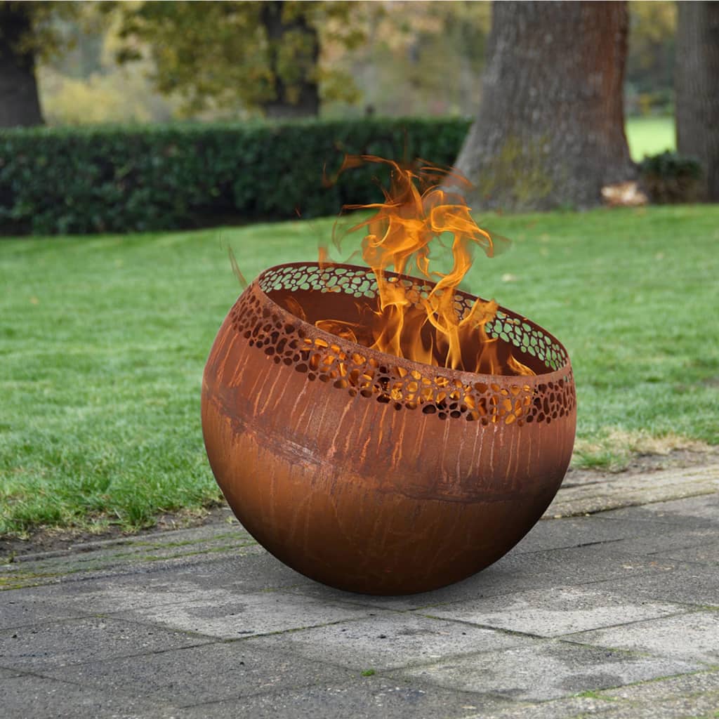 Esschert Design Taça de combustão esférica com manchas cor ferrugem