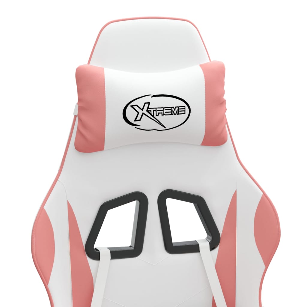 vidaXL Cadeira gaming giratória couro artificial branco e rosa