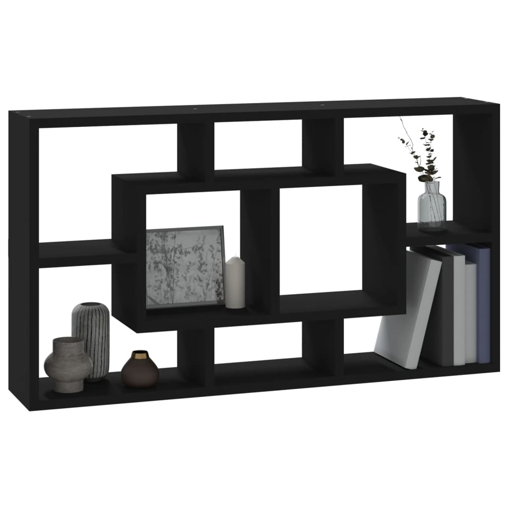 vidaXL Prateleira de exposição de parede 8 compartimentos preto