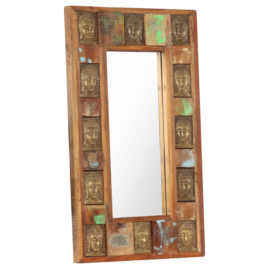 vidaXL Espelho com budas 50x80 cm madeira recuperada maciça