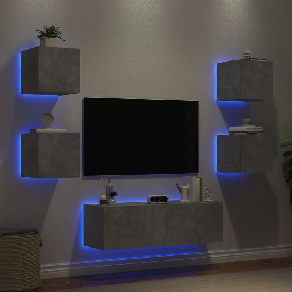 vidaXL 5 pcs móveis de parede para TV com luzes LED cinzento cimento