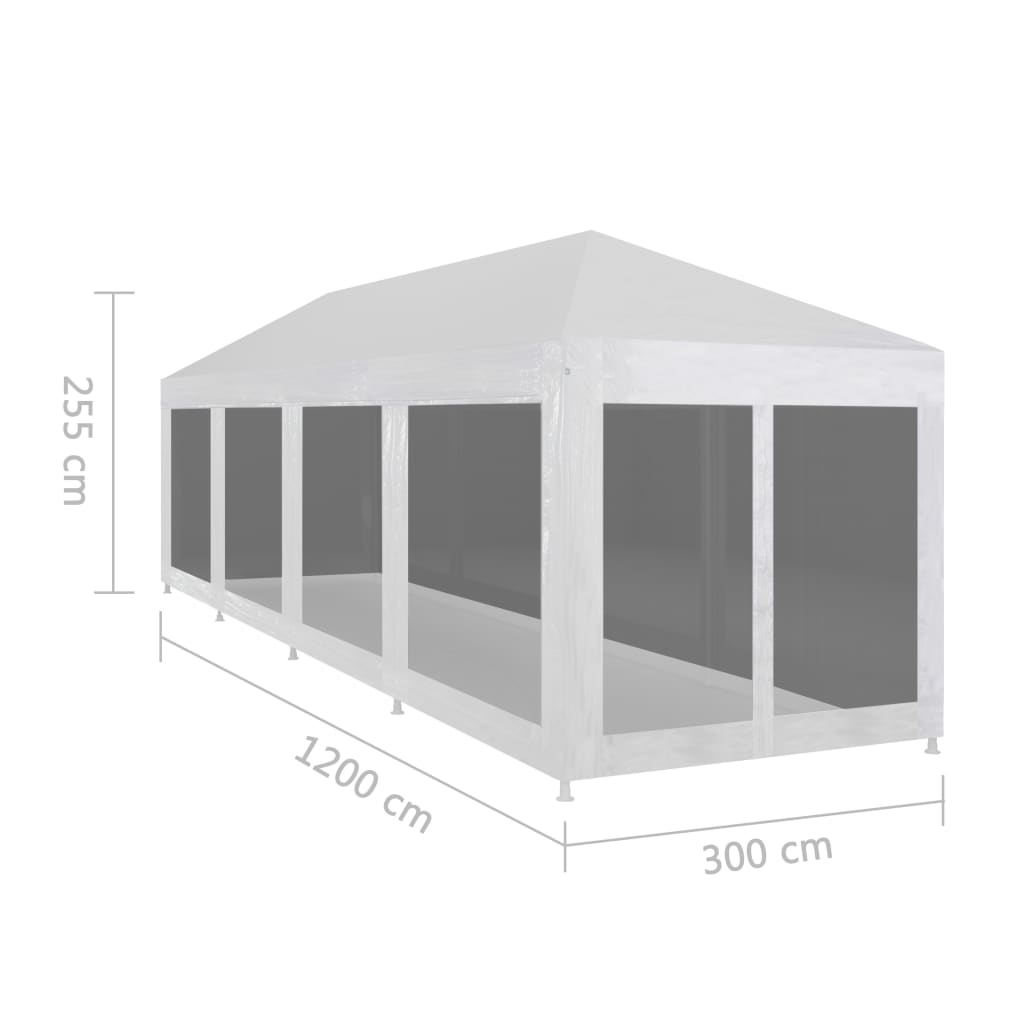 vidaXL Tenda para festas com 10 paredes laterais em rede 12x3 m